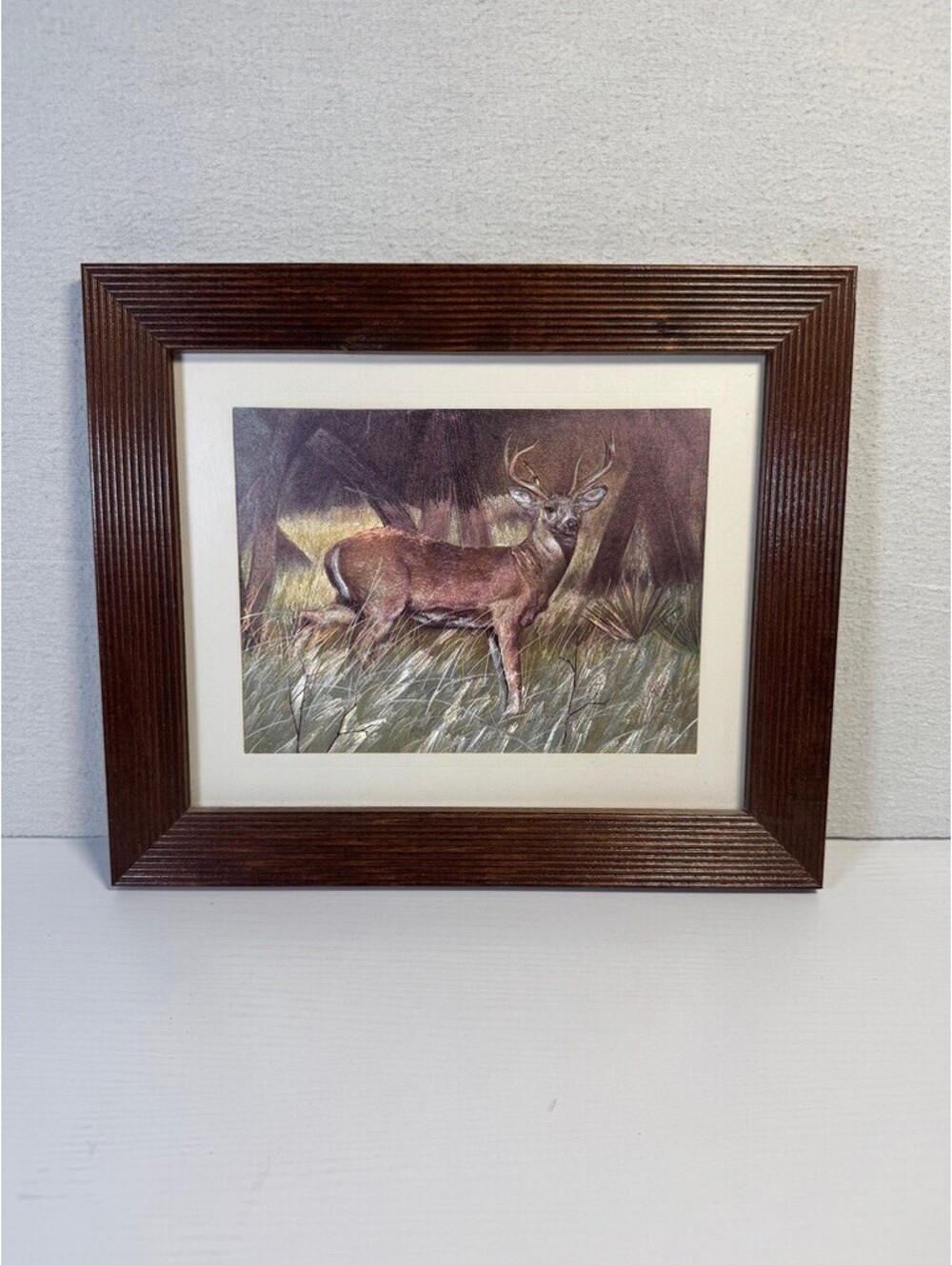 5x7 Foil Art Print Buck Deer Fall Scene Framed Picture